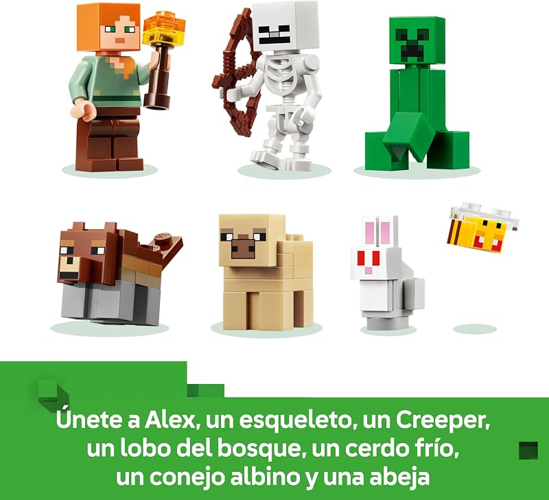 Minecraft Aventura de la Primera Noche – Juguete Interactivo con 7 Figuras Inc. Alex, Creeper, Esqueleto y Lobo del Bosque – Regalo Gamer para Niños y Niñas de 8+ Años – 21593