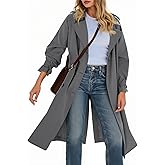 Tankaneo Womens Long Trench Coat Double Breasted Notch Lapel Lightweight Oversized Windproof Fall Overcoat with Belt
