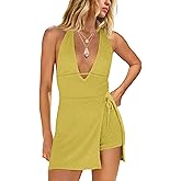 Yanekop Womens Romper Dress with Shorts Underneath Summer Short Jumpsuits Open Back Sexy Beach Vacation Dresses