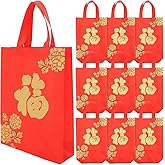 YaYuanSun 10Pcs Red Gold Chinese New Year Gift Bags Large Sized Goodie Bags FU Bags with Handles for Spring Festival Vietnamese Korea Lunar New Year Party Supplies