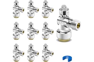 DINGBAAYEE 10PCS Angle Stop Valve, 1/2 x 3/8 Inch Compression Angle Water Shut Off Valve, Toilet Faucet Valve, Pushfit 1/4 Turn, No Lead Brass Push to Connect Plumbing Fitting for Copper, CPVC, PE-RT, PEX Pipe