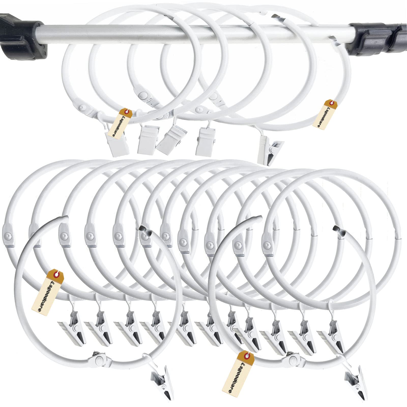 Lsgoodcare 20Pcs Openable Curtain Clips with Rings White 3Inch, Strong Metal Decorative Curtain Clip, Rustproof Drapery Open Clip Rings