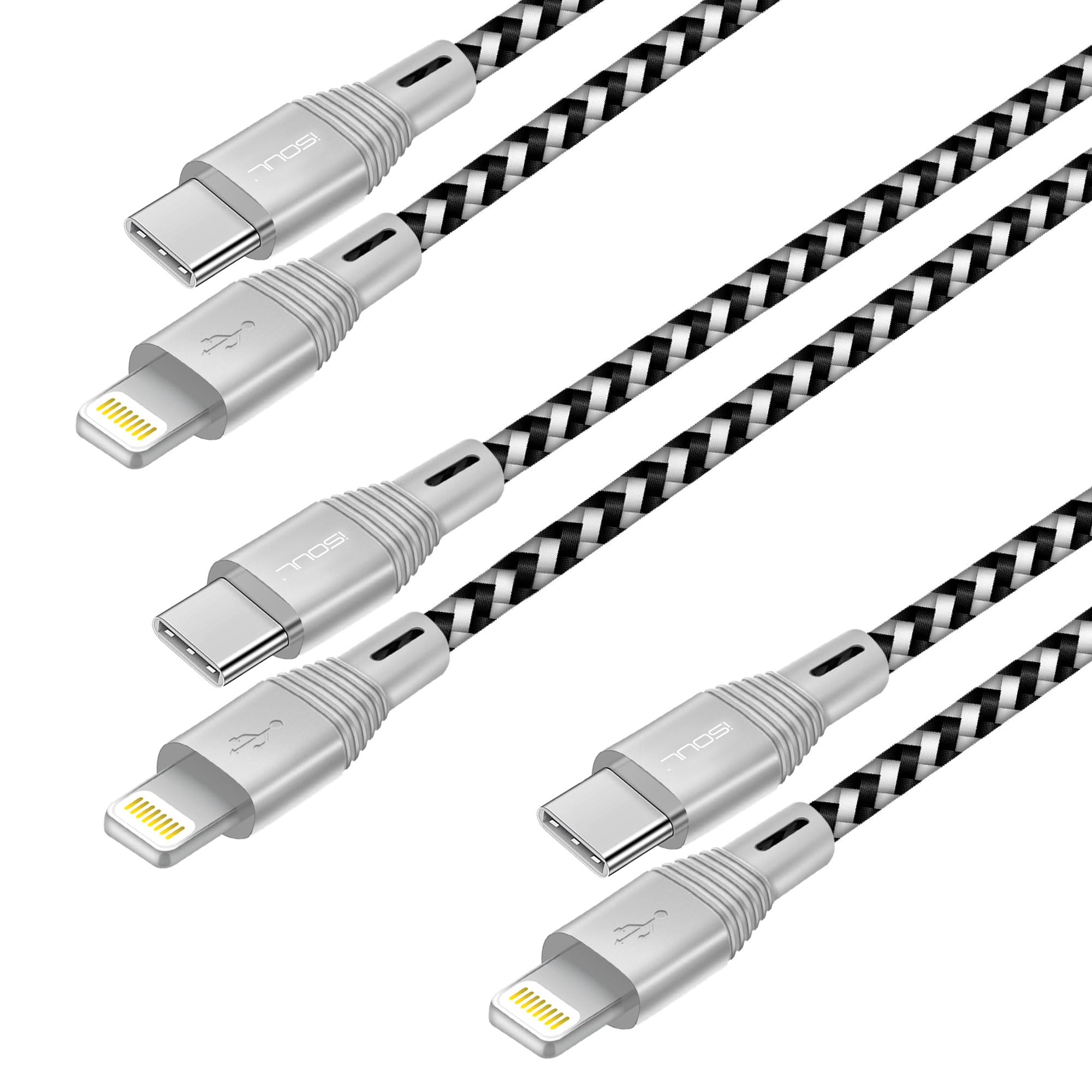 ISOUL USB C to Lightning Cable 2M Long, 3Pack USB C iPhone Charger Cable [Apple Approved] Fast PD Charger Sync Lead For iPhone 14 13 12 11 XS XR X Pro Max Mini 8 7 6S Plus 5S SE iPad iPod AirPods