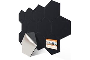 DEKIRU 12 Pack Self adhesive Hexagon Acoustic Panels Sound Proof Foam Panels, 14 X 13 X 0.4 Inches Soundproof Wall Panels For Office Ceiling &Door (Black)