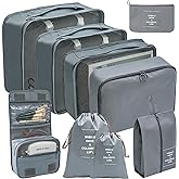 Lostrain Packing Cubes, 9 Set Travel Organizer for Carry on Suitcases Luggage Clothes Large Storage Waterproof with Toiletry 