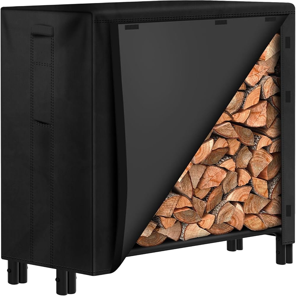 Amagabeli 4ft Firewood Log Rack with Waterproof Cover, Large Capacity