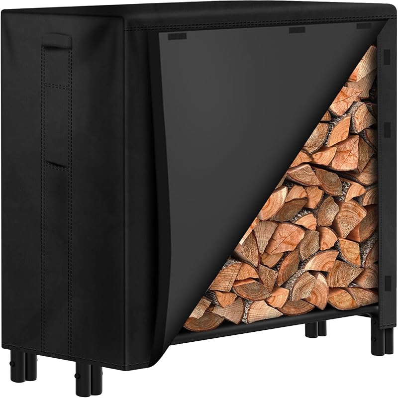 Amagabeli 4ft Firewood Log Rack with Waterproof Cover, Large Capacity
