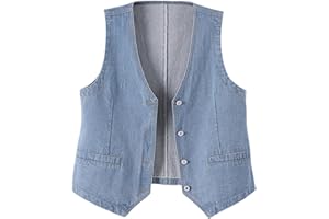 Womens Plus Size Denim Vest Sleeveless Jean Vest Top V Neck Button Down Street Denim Jackets Coat for Going Out