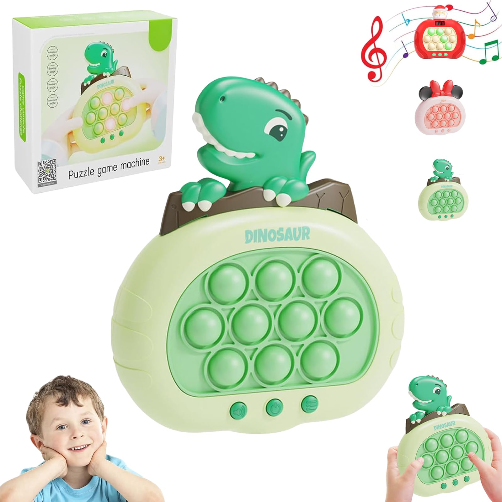 Light Up Pop it Game Quick Push Bubble Game,Handheld Fast Speed Pushing Game,Electronic Poppet Game Sensory Fidget for Autism,Puzzle Pop Game Controller Dinosaur Push Button for Boys Xmas Gift