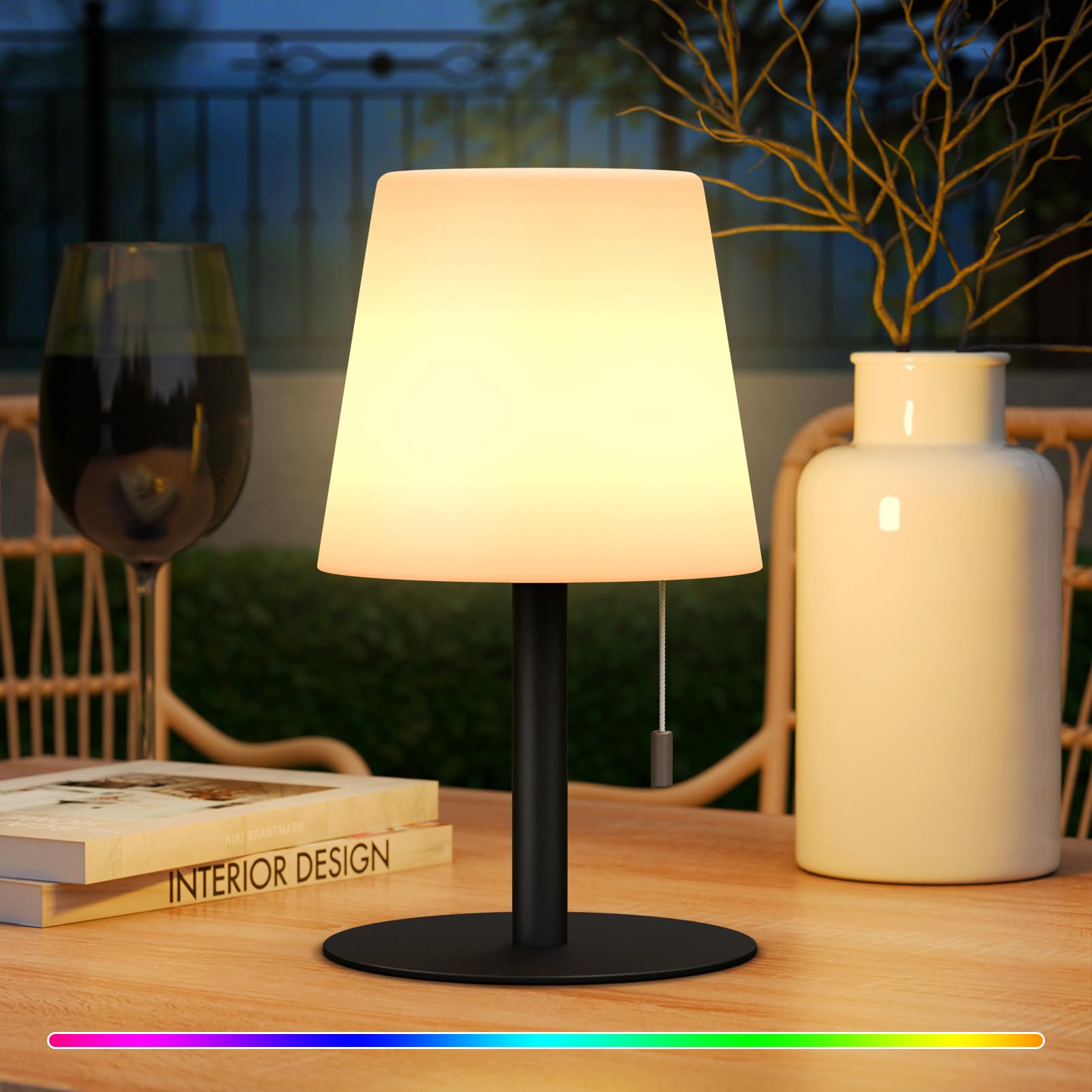 FUYO Portable Bedside Lamp, Dimmable RGB Table Lamp with 8 Color Changing USB Rechargeable Metal Cordless Desk Lamp LED Night Light for Living Room Bedroom Home Office (Black), PBG-1625