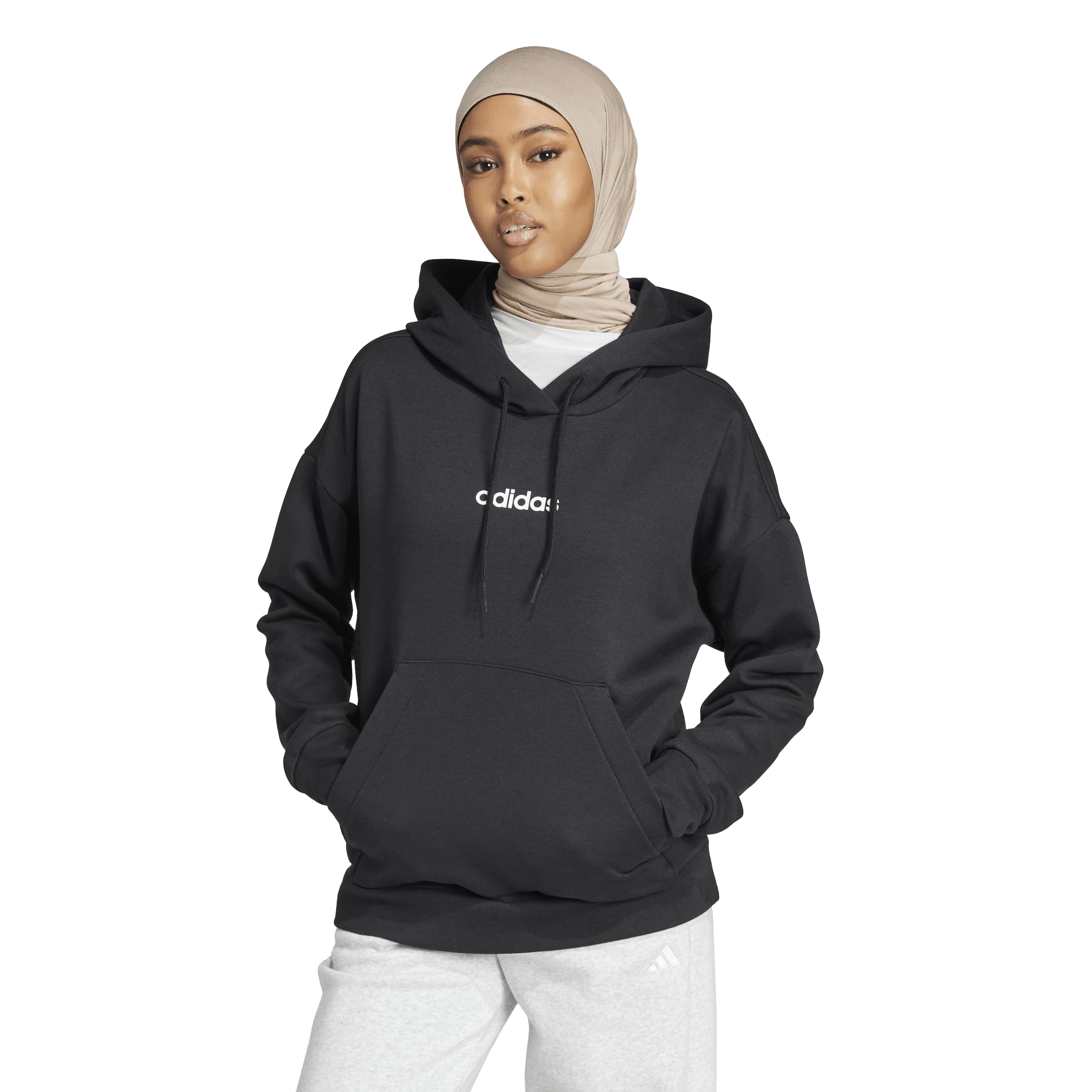 adidas Women’s Essentials Linear Fleece Hoodie, Black/White, X-Small