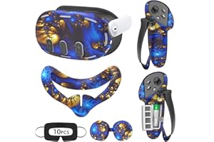 Tyasoleil VR Silicone Case for Meta Quest 3, Design Upgraded Accessories for Oculus Quest 3, Face Cover, Controller Grips, Shell Cover, Lens Cover, Disposable Eye Cover (Bluefire)