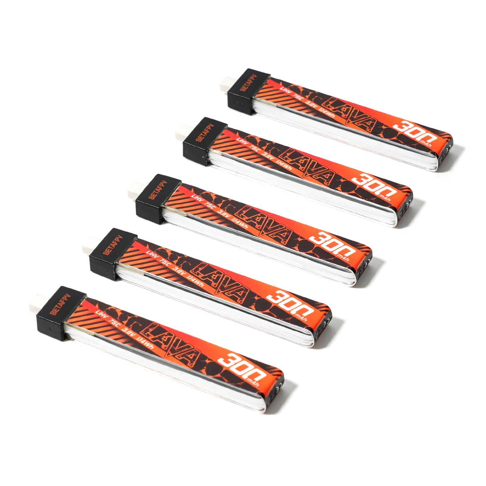 Photo 1 of BETAFPV 5pcs Lava 1S 300mAh Lipo Battery 3.8V 75C LiHV Battery with BT2.0 Connector Compatible for 1S FPV Tiny Whoop Drone Quadcopter Like Cetus, Meteor65, Meteor65 Pro 1S Brushless Drones