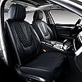 Coverado Front Seat Covers, Car Seat Covers Front Seats, Nappa Leather Seat Covers for Cars, Waterproof Seat Covers with Lumbar Support Universal Fit for Most Cars SUV Trucks (Front, Black)