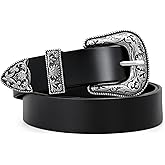 WERFORU Western Belt For Women,Cowgirl Cowboy Belt For Jeans Pants With Silver Vintage Western Buckle