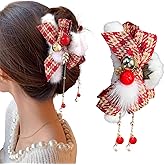 1Pcs Christmas Hair Clips for Women Red Hair Claw Clips Cute Xmas Hair Barrettes with Tassels Designs Winter Shark Clip Hair Accessories for New Year Holiday Outfits & Daily Styling