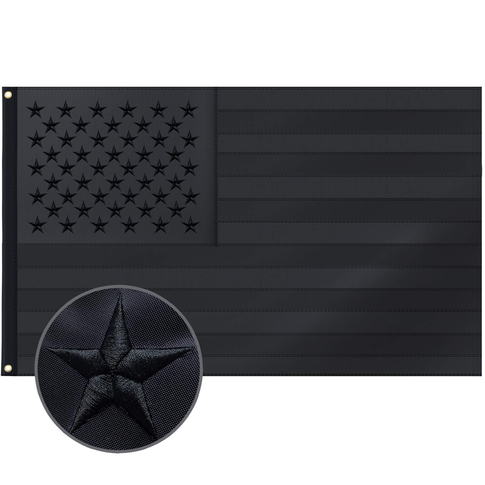 Photo 1 of All Black American Flag 3x5 Ft US Flag, Embroidered Stars, Sewn Stripes, Brass Grommets Blackout Tactical US Black Flag, Heavy Duty USA Flags