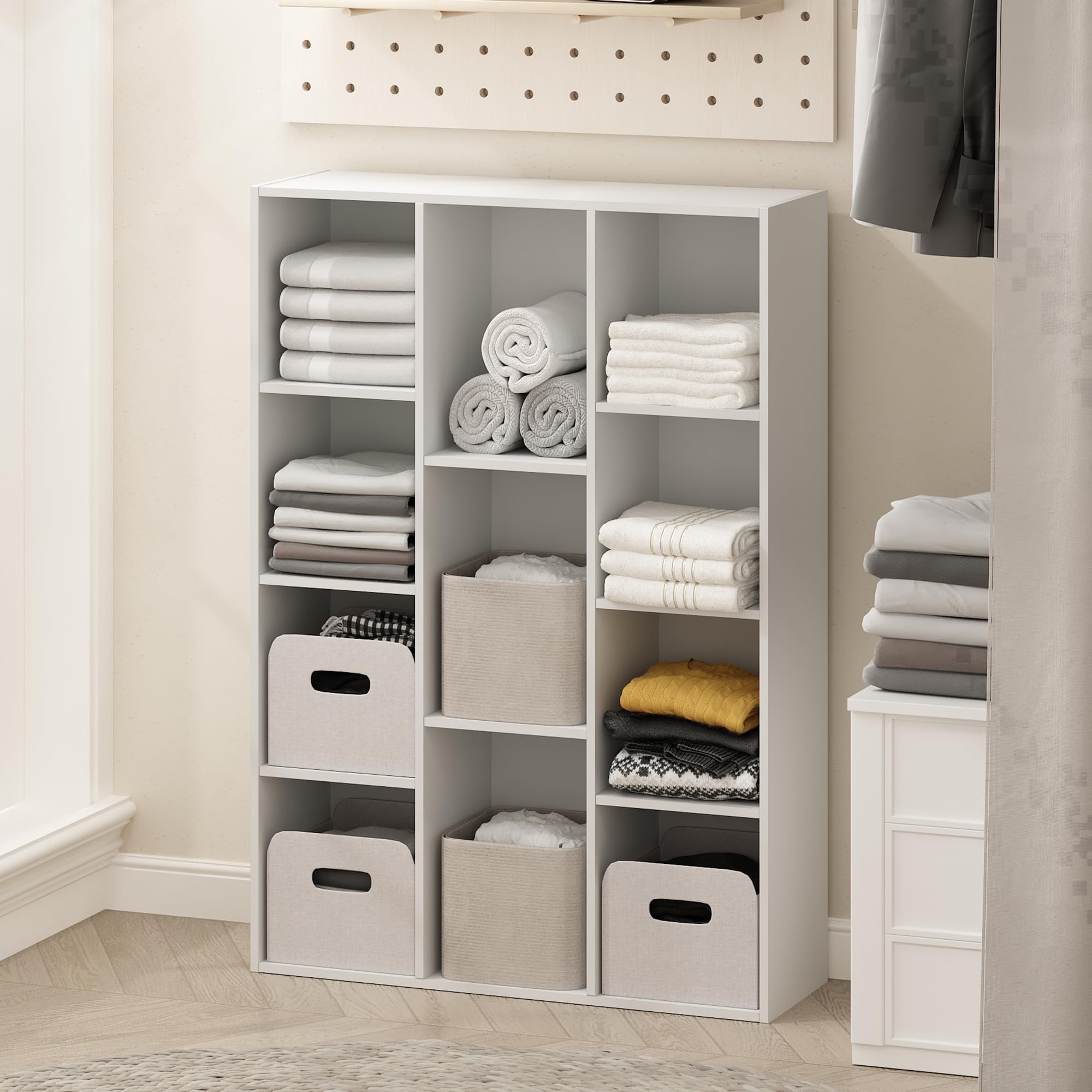 Photo 1 of Furinno Reed 11-Cube Open Shelf Clothing & Closet Storage Organization, White