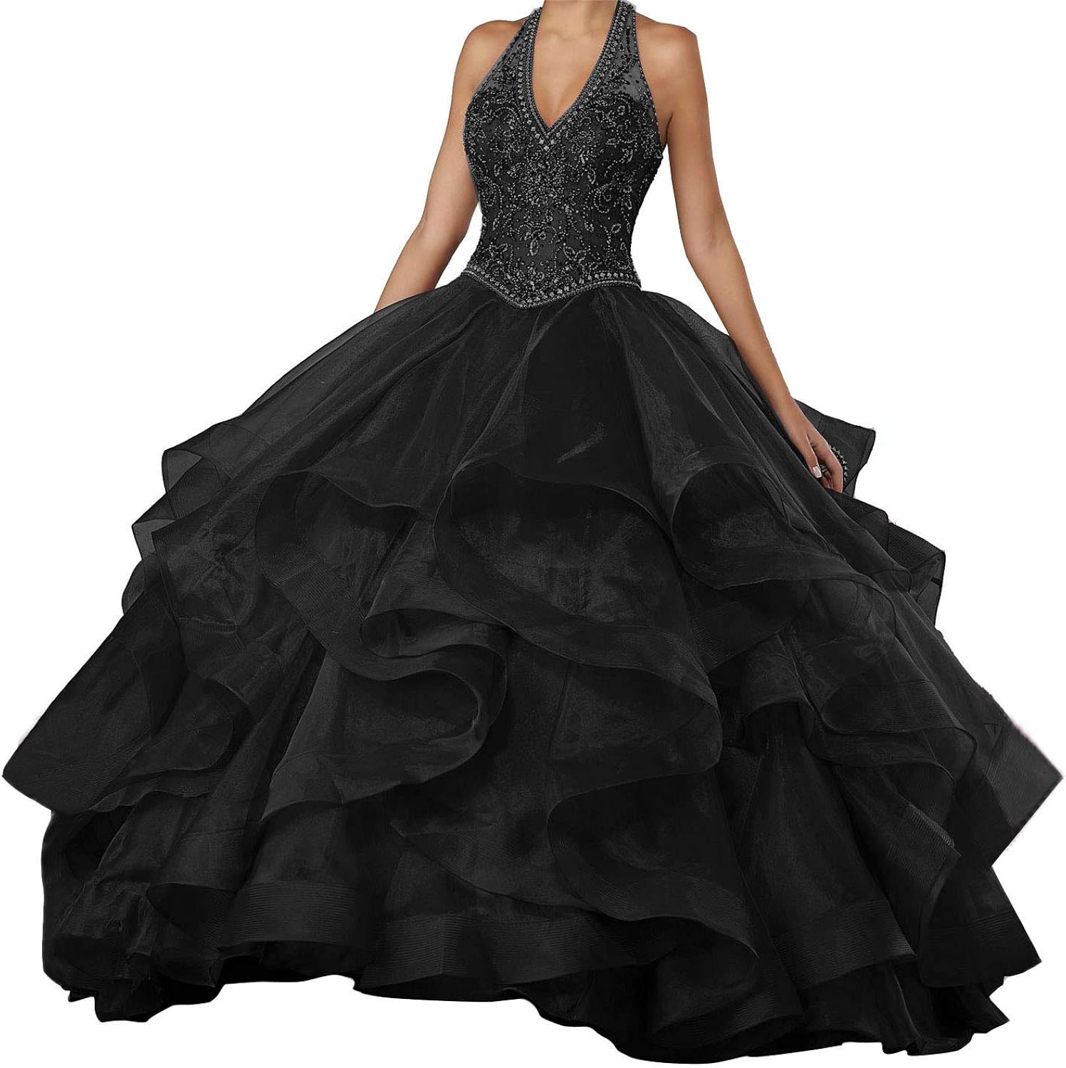 Emmani Women's Halter Beaded Quinceanera Dresses Sleeveless Girls 16