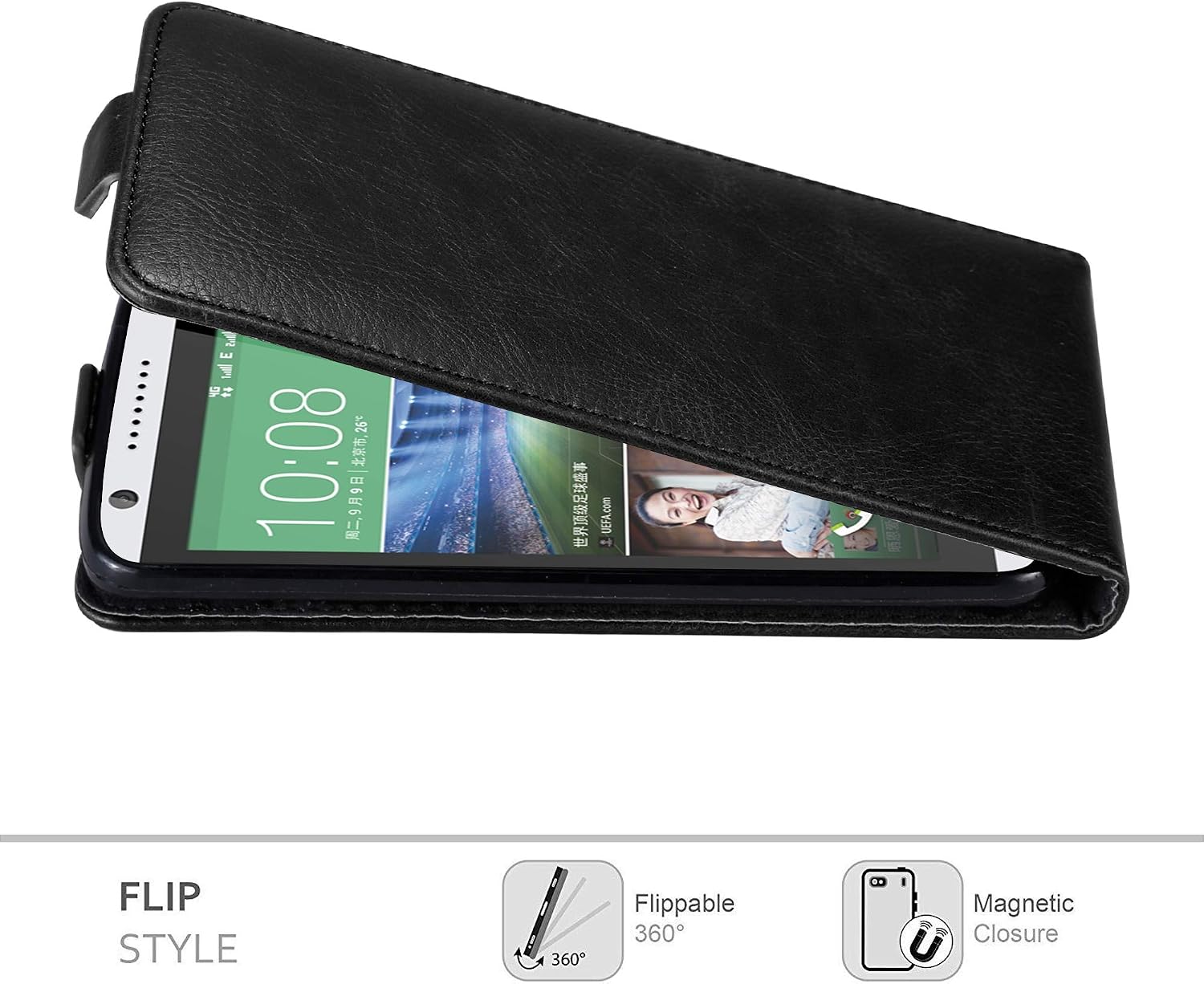 Cadorabo Case works with HTC DESIRE 820 in NIGHT BLACK - Flip Style Case with Magnetic Closure - Wallet Etui Cover Pouch PU Leather Flip - Image 4
