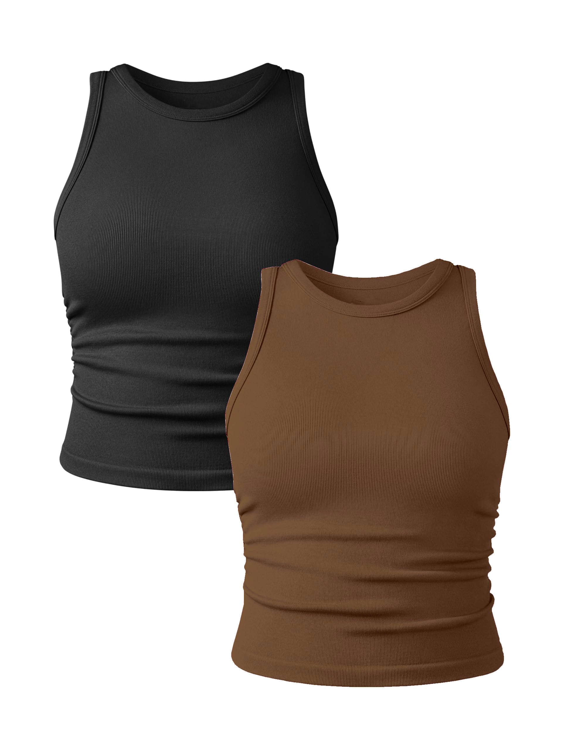 Photo 1 of S---YIOIOIO Women's 2 Pieces Basic Seamless Tank Tops Sleeveless Crew Neck Workout Exercise Crop Camis