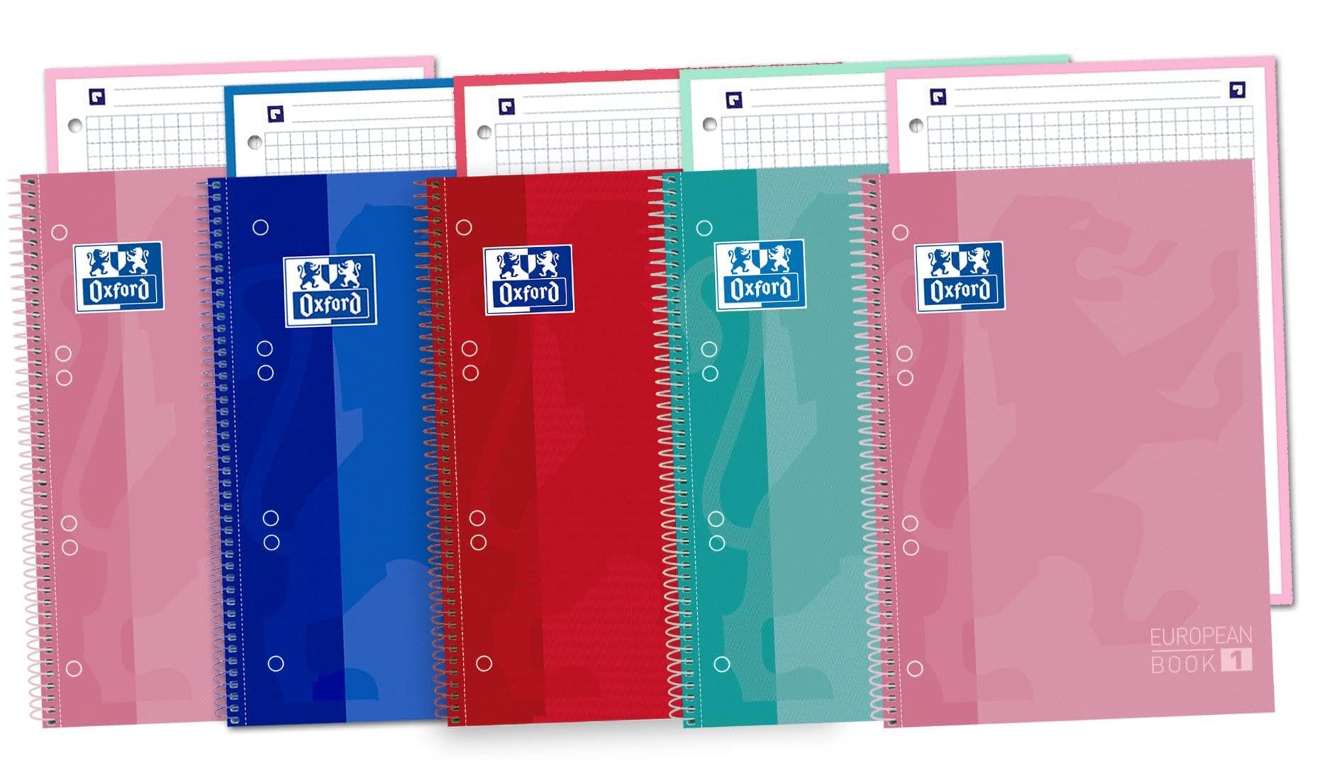 Oxford Classic 400053289 A5 Spiral Notebooks - Micro Perforated Extra Cap Spiral 80 Pages, Assorted Colours, Pack of 5