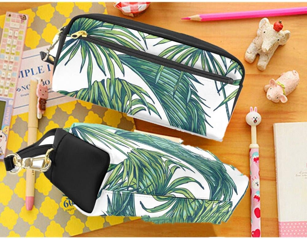 Pencil Cases with Compartments Tropical Leaf Pencil Case Leather Make Up Bags Durable Large Capacity Stationery Pouch Bag for Kids Adults - Image 3
