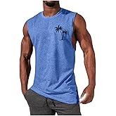 Mens Summer Beach Tank Top Hawaiian Palm Tree Print Sleeveless Muscle Basic Tee Vacation Tops