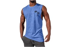 Mens Summer Beach Tank Top Hawaiian Palm Tree Print Sleeveless Muscle Basic Tee Vacation Tops