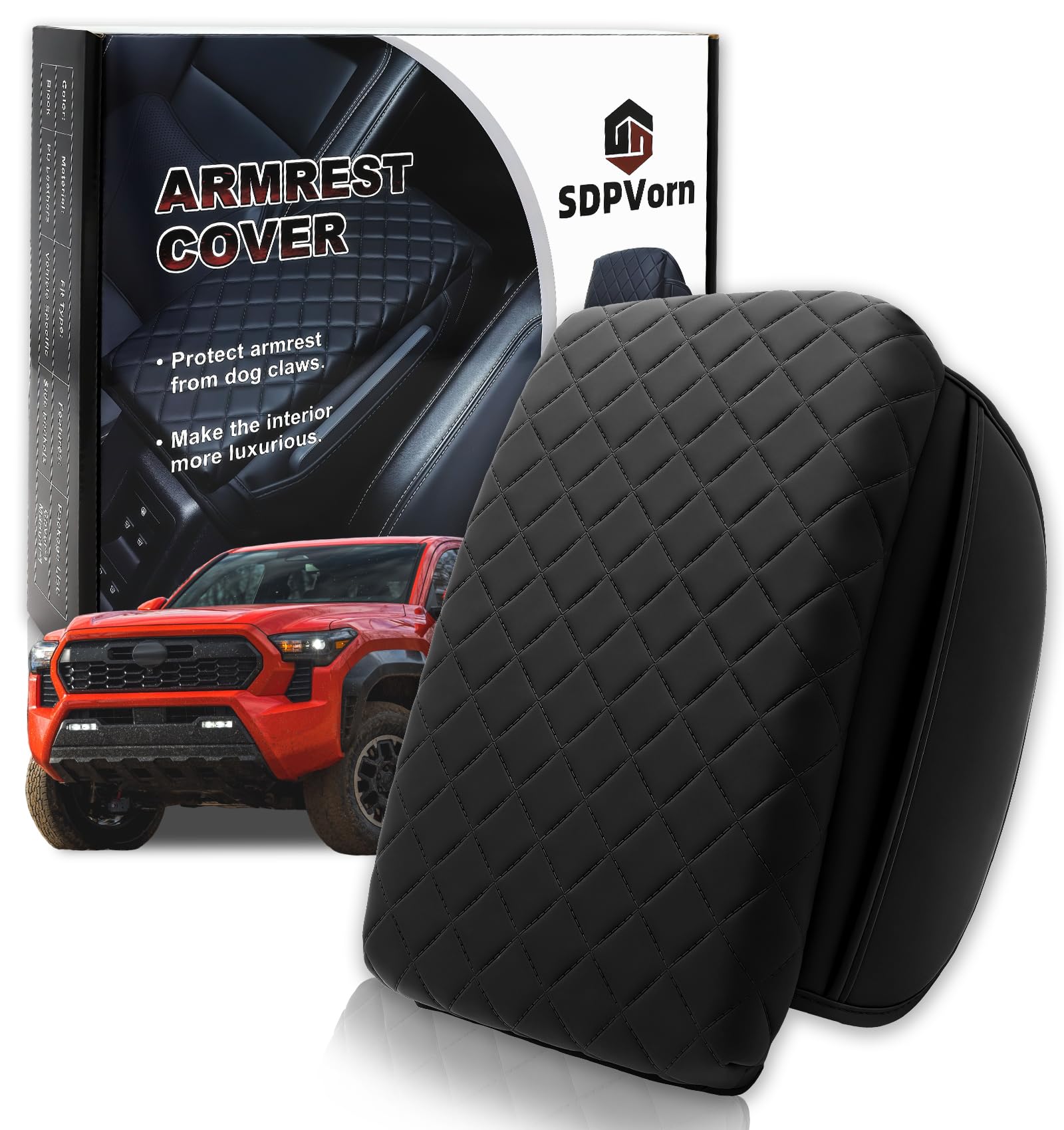 Photo 1 of SDPVorn Armrest Cover for Toyota Tacoma Center Console Pad with Organizer Storage Pockets, Black Faux Leather Arm Rest Lid Protector Cushion Interior Accessories (2024-2025)