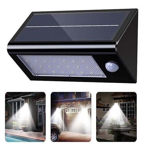 Luces solares lámpara, zaote 32LED Sensor de movimiento Spotlight Solar, iluminación externa 120 ° Gran Angular, 3 modos inteligente detectores ...