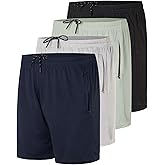 Real Essentials 4 Pack: Men's Mesh 5" Athletic Zipper Shorts Workout Gym Running Basketball (Available in Big & Tall)