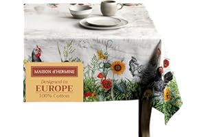 Maison d' Hermine Table Cloth Square Table 100% Cotton 54 x 54 Inches Tablecloth Reusable Decorative Everyday Use for Dining 