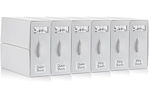 STOZU 6 Pack Bed Sheet Organizers, Foldable Linen Closet Organizers and Storage, Sheets Set Folder Keeper with Window, Queen/King Size, Off-White