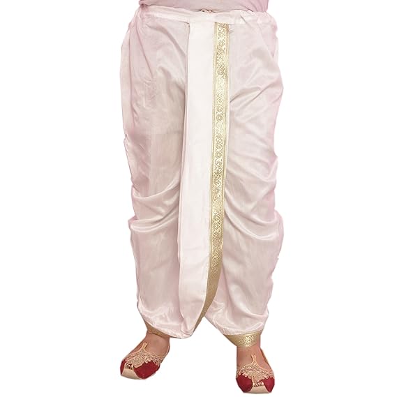 Men's Polyester Dupion Lace Embroidered Dhoti (White, Free Size)