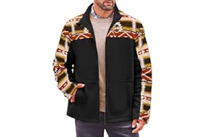 Beotyshow Mens Soft Polar Fleece Jacket Zip Up Printed Coat Casual Tribal Aztec Midweight Winter Outfits