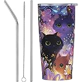 opshksog Cat Tumbler with Lid and Straw 20 oz Stainless Steel Vacuum Insulated Cup for Home Office Travel Christmas Birthday Gifts