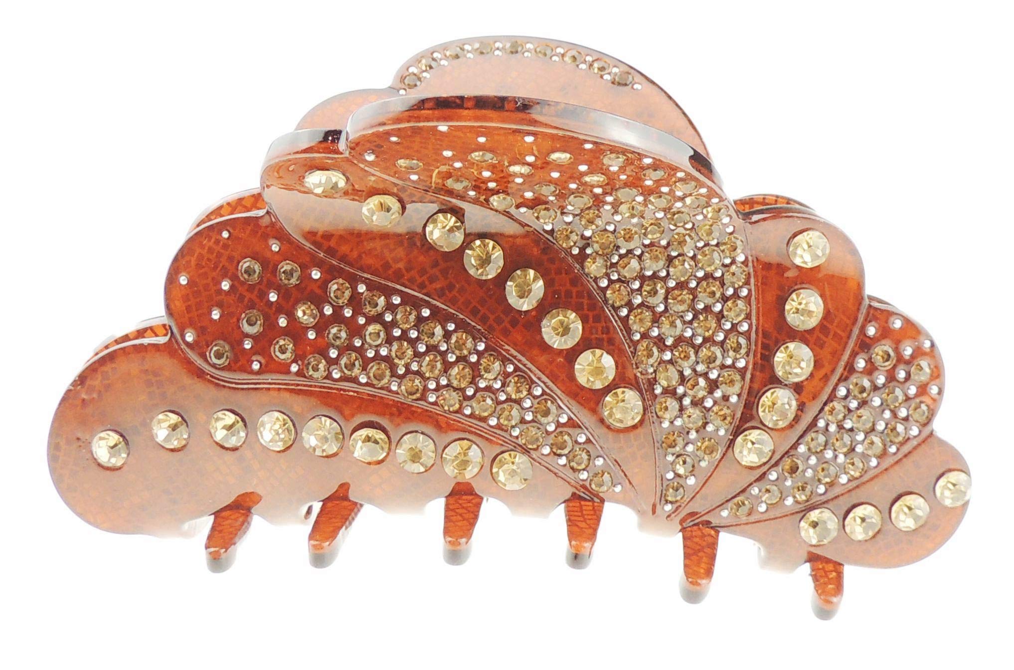 Ladies 10cm Diamante Crystal Hair Claw Clamp Butterfly Peacock Wings (Burnt Orange)