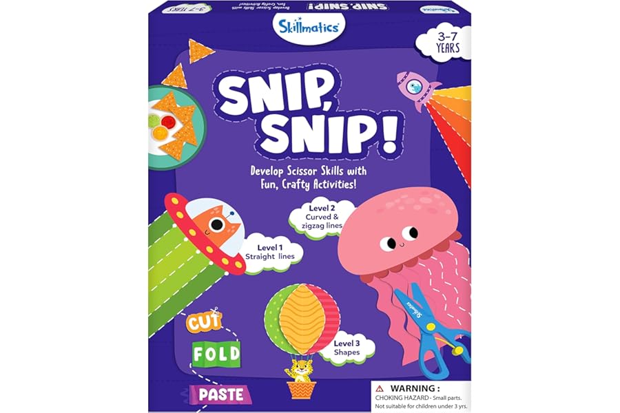 Skillmatics Scissor Skills Activity Book - Snip Snip, 25 Cutting Activities for Preschoolers, Felt Craft Kit, 2 Child-Safe Scissors, Fine Motor Skills, Screen-Free Fun, Gifts for Kids Ages 3-7