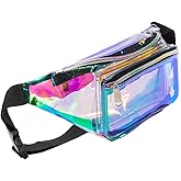 Holographic 80s 90S Rave Stars Neon Transparent Gravel Fanny Pack for Women - Great Waist Pack for Games, Concerts, Rave, Festival, Travel