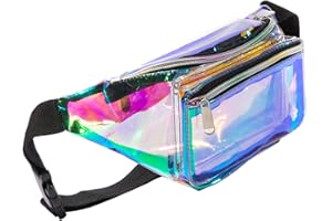 C.T.SOARSKY Holographic 80s 90S Rave Stars Neon Transparent Gravel Fanny Pack for Women - Great Waist Pack for Games, Concerts, Rave, Festival, Travel