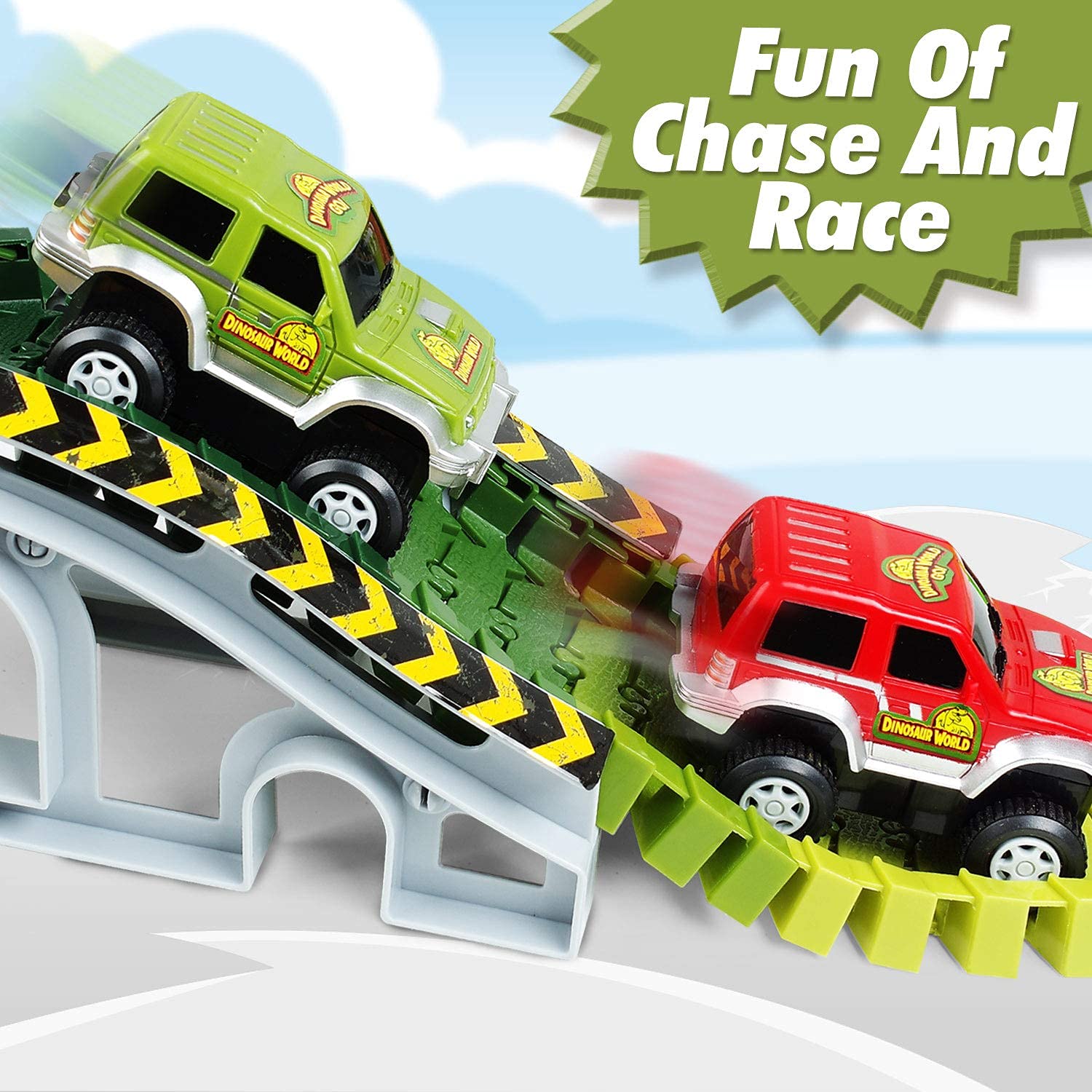 Dinosaur Toys, Create A Race Car Track Dino World with Flexible Track and 2 Cool Cars, Best Gift for Toddler Kids Boys Girls Age 3 4 5 6 7 Year Old