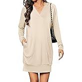 Totatuit Women Oversized Hoodies Dress Casual Long Sleeve V-Neck Hooded Sweatshirt Dress with Pockets 2025 Fall Outfits