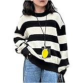 RoseSeek Girl's Striped Sweater Color Block Long Sleeve Crewneck Knit Pullover Casual Fall Spring Top Jumper