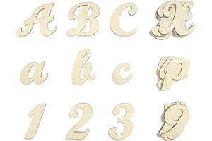 CREGUGUA 2 Inch 458 Pcs Wooden Cursive Letters Numbers Crafts Unfinished Wood Alphabet Letters ABCs Numbers 0-9 with Extras for Wall Decor