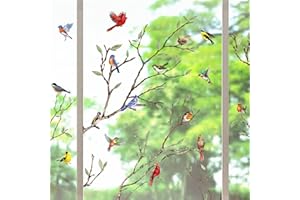 Yovkky Spring Summer Tree Branch Bird Strike Window Cling 9 Sheet, Anti Collision Cardinal Wall Glass Sticker Decal Hummingbird Bluebird Robin Decor, Fall Autumn Home Kitchen Office Fridge Decorations