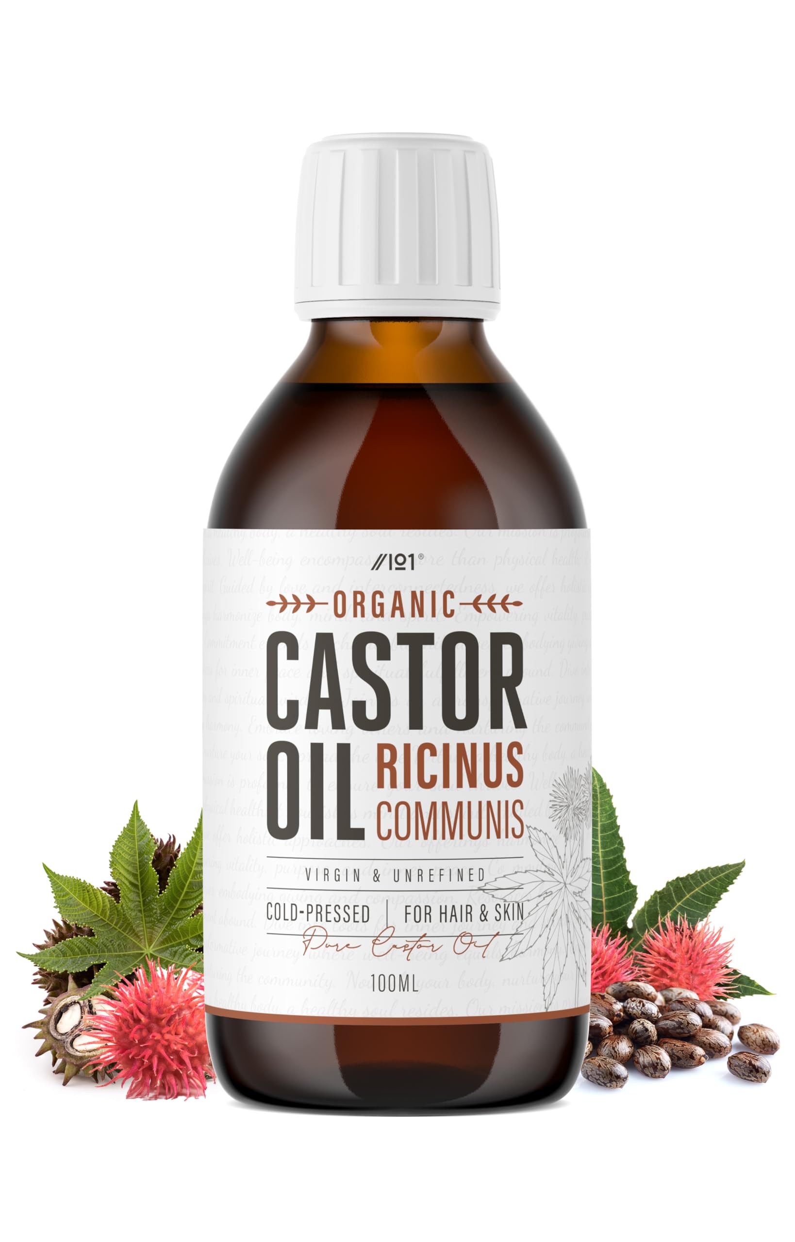 Organic Castor Oil 100ml – 100% Unrefind & Cold Pressed – Hexane Free – for Skin & Hair – Sustainably Sourced – By Alpha01