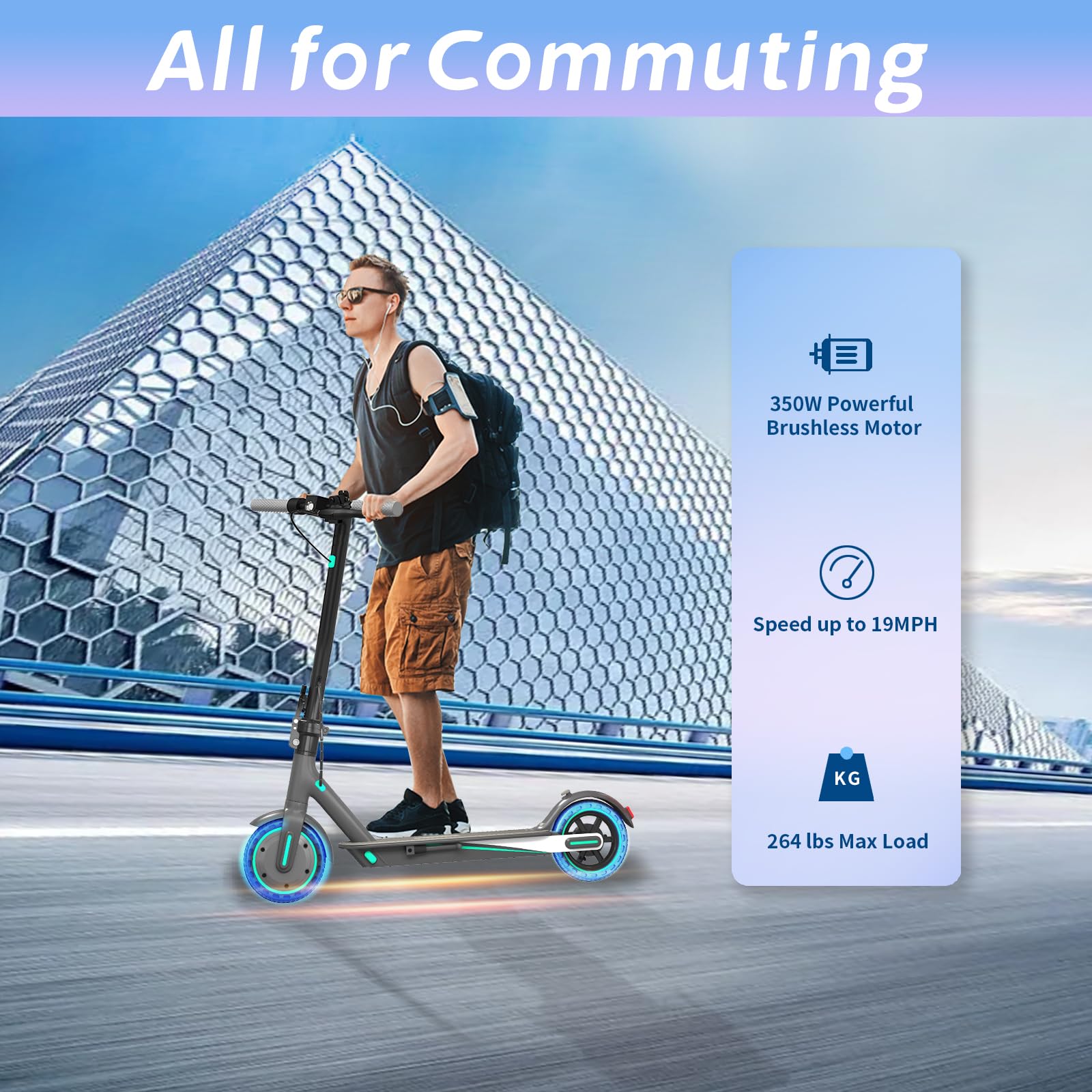 Electric Scooter for Adults, 350W Motor, 19 Mph Max Speed, 21 Miles Range, E-Scooter with 8.5