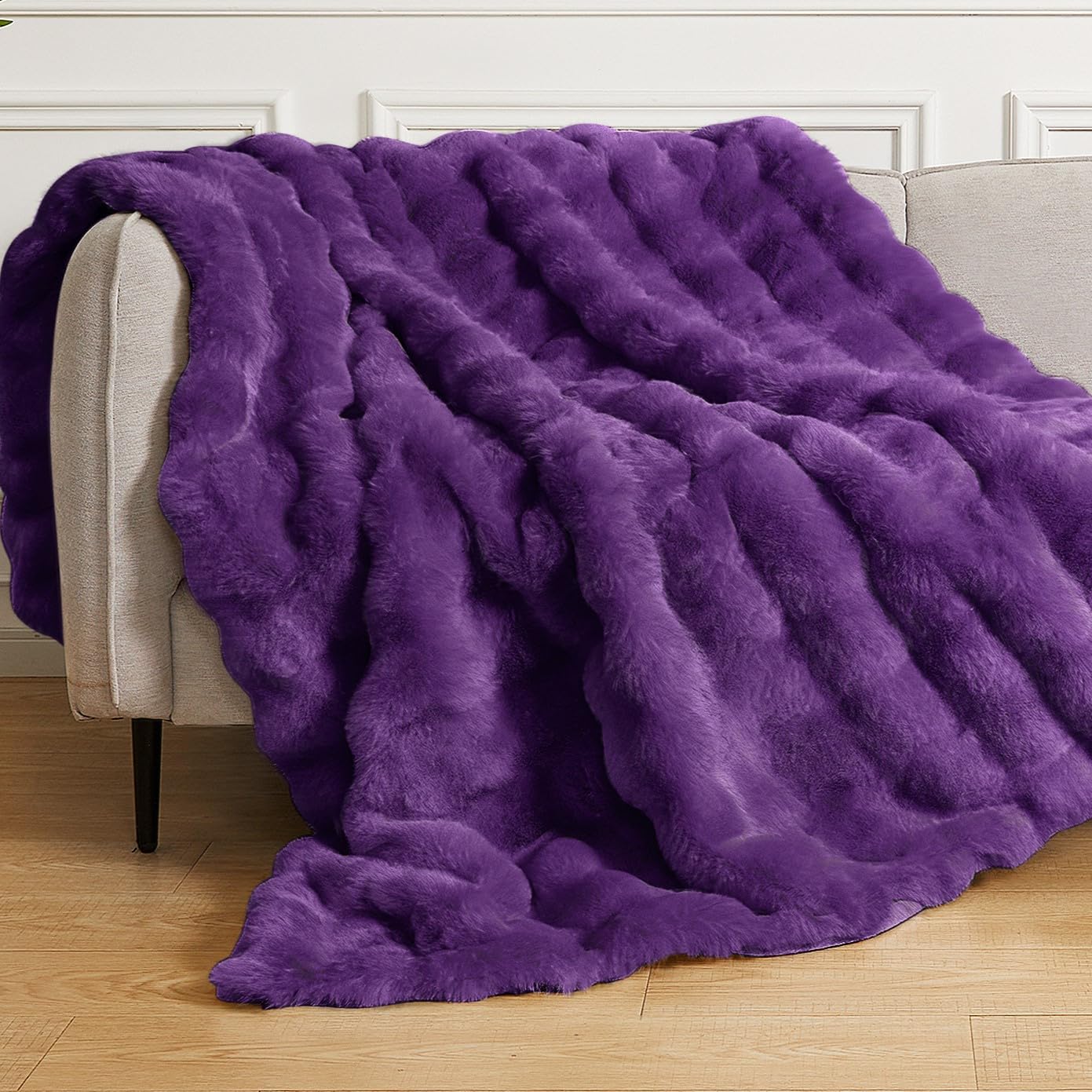 ORINOVA Purple Fluffy Soft Plush Faux Fur Throw Cozy Blanket for Couch Bed Fuzzy Blanket Living Room Women Gift Home Decor 50x60 Image