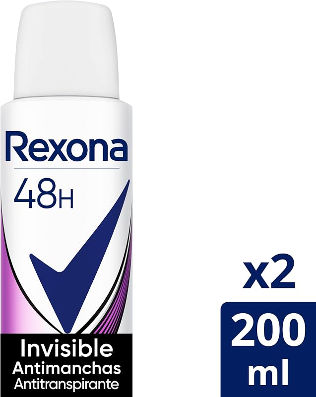 Rexona desodorante invisível spray antitranspirante para mulheres, antimanchas, 2 x 200 ml, embalagem pode variar